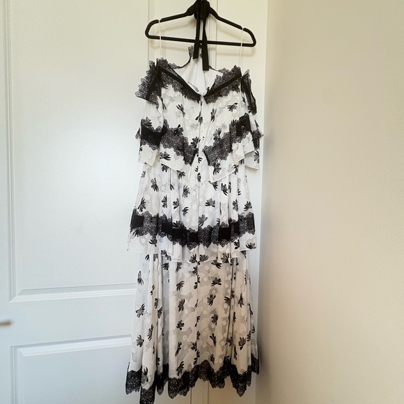 Sachin + Babi Noir Black and White Lace Ruffle Evening Gown Dress - Picture 6 of 8